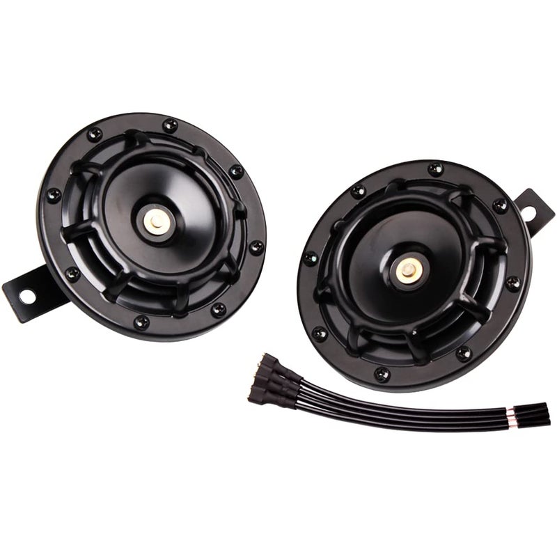 FARBIN Horns Loud Electric Car Horn Supertones 12V Horn High/Low Tone Twin Horns Kit (black) - Image 1